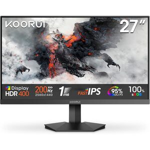 KOORUI KOORUI 27 Inch Gaming Monitor, 200Hz, QHD 1440P, 1ms, HDR 400, Fast IPS | Adaptive Sync, VESA Mountable, HDMI / DP