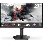 KOORUI 27 Inch Gaming Monitor, 200Hz, QHD 1440P, 1ms, Fast IPS | 1440p gaming monitor, Adaptive Sync, Height Adjustable, VESA Mountable, HDM I /DP