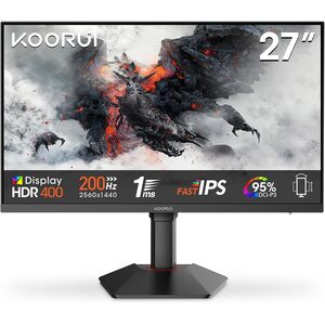 KOORUI KOORUI 27 Inch Gaming Monitor, 200Hz, QHD 1440P, 1ms, Fast IPS | 1440p gaming monitor, Adaptive Sync, Height Adjustable, VESA Mountable, HDM I /DP