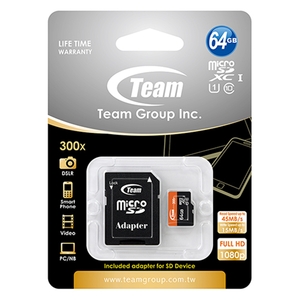 Team Group Team 64GB Micro SDXC UHS-1 Class 10 Flash Card with Adapter