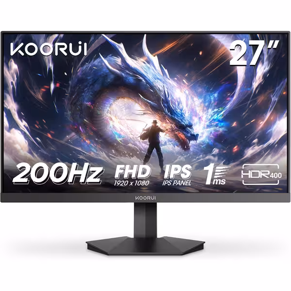 KOORUI 27 inch Gaming Monitor 200Hz, Fast IPS, 1ms, HDR400, FHD 1080P