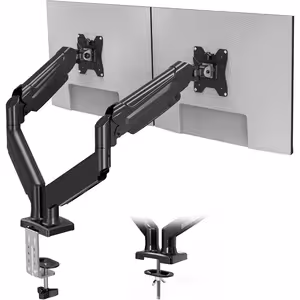 BONTEC BONTEC Dual Monitor Stand, Adjustable Gas Spring Arms Monitor Desk Mount for 13-32 Inch Screens, VESA 75 & 100mm, 9KG Max Load, C Clamp, Grommet Base, Tilt, Swivel, 360° Rotation, Ergonomic Design