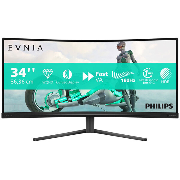 Philips Evnia 34 inch WQHD Curved Gaming monitor, 180 Hz FreeSync, HDR10 3440x1440