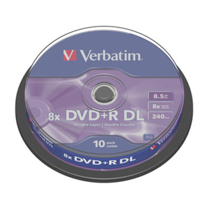 Verbatim Verbatim 8.5GB 8x Double / Dual Layer DVD+R Matt Silver - 10 Pack Spindle