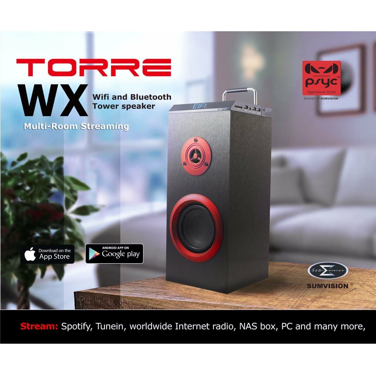 hardware papier Verduisteren Psyc Torre WX Wi-Fi / Bluetooth Mini Tower Speaker 20w - Special Clearance  Offer ! Less Than Half Price !! | Falcon Computers