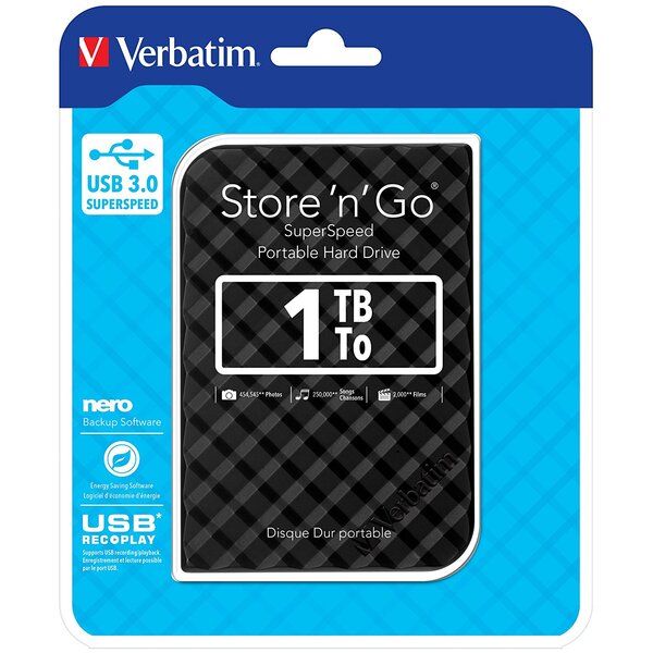 Verbatim  1Tb USB3 2.5 Inch Portable HDD - Black
