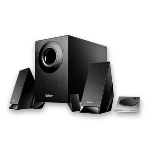 Edifier Edifier  2.1 speaker system with upward-angled satellites and downward-firing subwoofer.