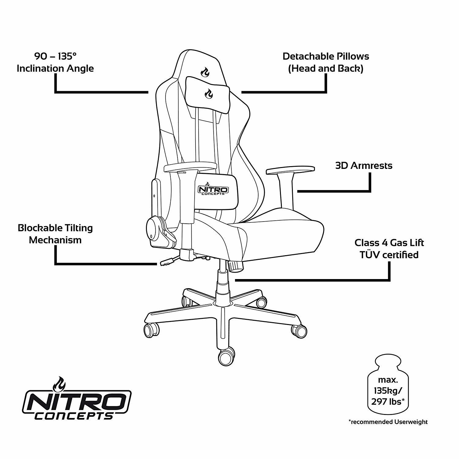 Nitro Concepts S300 Ex Gaming Chair Radient White Black Quality Pu Leather Falcon Computers