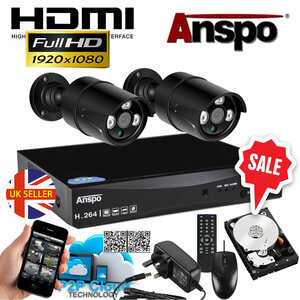 Anspo 4 Channel DVR/NVR CCTV - 500GB HDD PSU and 4 White Dome Cameras Kit