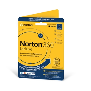 NORTON Norton 360 Deluxe 1 x 5 Device, 1 Year Retail Licence - 50GB Cloud Storage - PC, Mac, iOS & Android