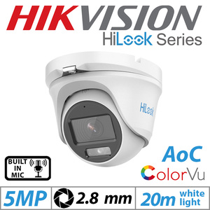 HiLook By Hikvision HiLook By Hikvision THC-T159-MS-2.8MM 5MP-3K HIKVISION HILOOK COLORVU BNC DOME OUTDOOR AOC CAMERA WITH BUILT IN MIC
