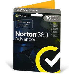 NORTON NORTON  Norton 360 Advanced 1 User x 10 Device, 1 Year Retail Licence - 200GB Cloud Back Up *